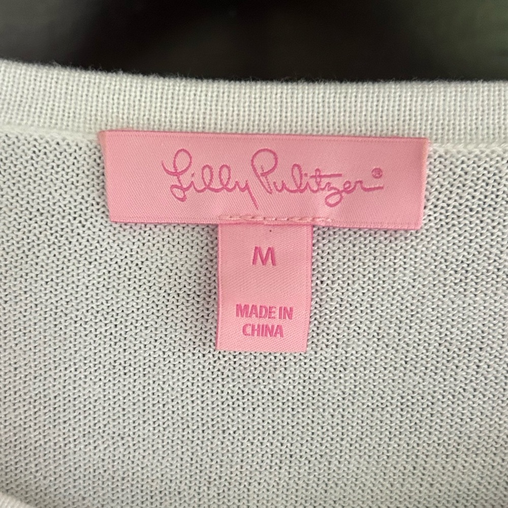 LILLY PULITZER Knit Cropped 3/4 Sleeve Cardigan Preppy Old Money Parisian Size M - Picture 2 of 13